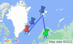 Google Map: Four Arctic Islands: Spitsbergen, Jan Mayen, Greenland and Iceland