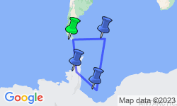 Google Map: Explorador del Mar de Weddell incluyendo las Georgias del Sur - Islas Sandwich del Sur - Neuschwabenland - Bahía Vahsel - Plataforma de Hielo Larsen - Islas Paulet y Devil - Isla Elefante