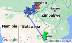 Google Map: Botswana and Falls Overland: Wildlife Walks & Safari Drives