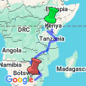 Google Map: Nairobi to Joburg Overland: Craters & Camping