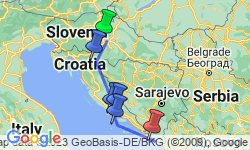 Google Map: Zagreb to Dubrovnik: Parties & Plitvice Lakes