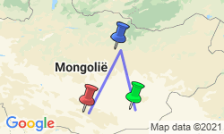 Google Map: Rondreis MONGOLIË - 23 dagen; Overnachten op eindeloze grasvlaktes
