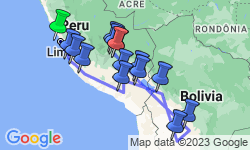 Google Map: Rondreis PERU & BOLIVIA - 25 dagen; Zoutvlakte en zandwoestijn