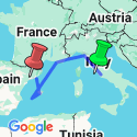 Google Map: Rome to Barcelona by Train