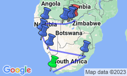 Google Map: Cape Town to Vic Falls