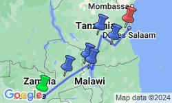 Google Map: Groepsrondreis Zambia, Malawi en Tanzania