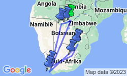 Google Map: Groepsrondreis Zuidelijk Afrika - kampeerreis