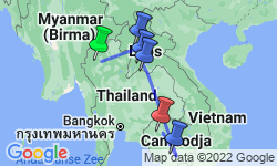 Google Map: Rondreis Laos & Cambodja, 22 dagen