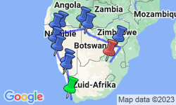 Google Map: Groepsreis Zuidelijk Afrika in 3 weken; Kamperen tussen de nijlpaarden