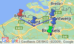 Google Map: Cycling from Brussels to Bruges