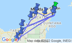 Google Map: Familiereis MEXICO AVONTUUR - 24 dagen; Maya's, sombrero's en cenotes