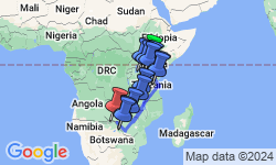 Google Map: Nairobi To Victoria Falls (34 Days)