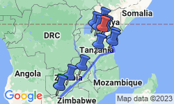 Google Map: Zambia to Nairobi - 21 days