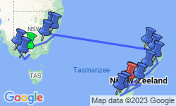 Google Map: Rondreis Australië & Nieuw-Zeeland, 30 dagen