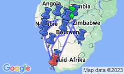 Google Map: Rondreis Zuid-Afrika, Botswana, Namibië & Victoriawatervallen, 24 dagen kampeerreis