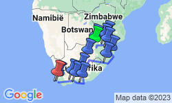 Google Map: 21-daagse rondreis Grand Tour Zuid-Afrika