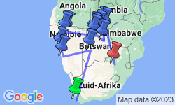 Google Map: Zuid-Afrika, Namibië, Botswana en Victoria Falls