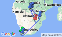 Google Map: Independent South Africa, Zimbabwe & Botswana