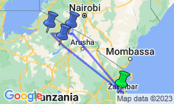 Google Map: 12 daagse Safari Noord Tanzania & Zanzibar