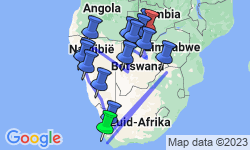 Google Map: Zuid-Afrika, Namibië, Botswana & Zimbabwe