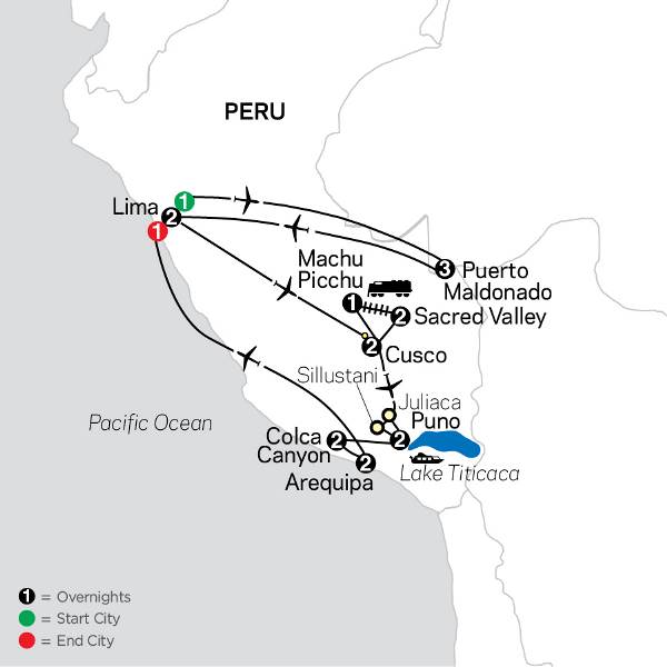 Map: Mysteries of the Inca Empire with Peru's Amazon & Arequipa & Colca Canyon (Cosmos)