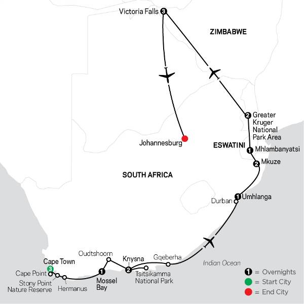Map: South Africa: From the Cape to Kruger with Victoria Falls (Cosmos)