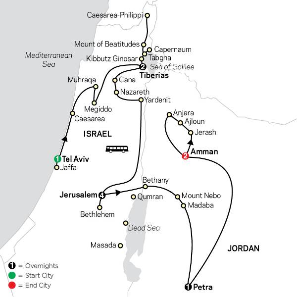 Map: Biblical Israel with Jordan - Faith-Based Travel - Protestant Itinerary (Cosmos)