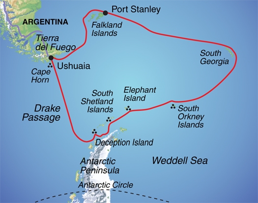 Map: Antarctica, Falklands & South Georgia (Exodus)