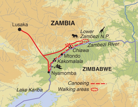 Map: Zambezi Canoe Safari (Exodus)