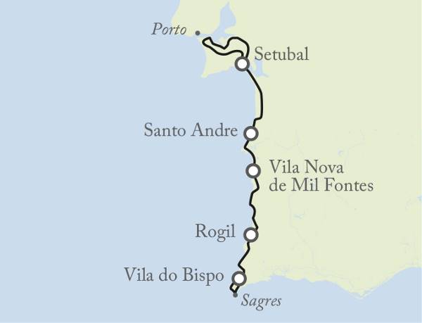 Map: Cycling the Algarve's Rota Vicentina (Exodus)