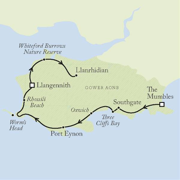 Map: Highlights of the Gower Peninsula Walk (Exodus)