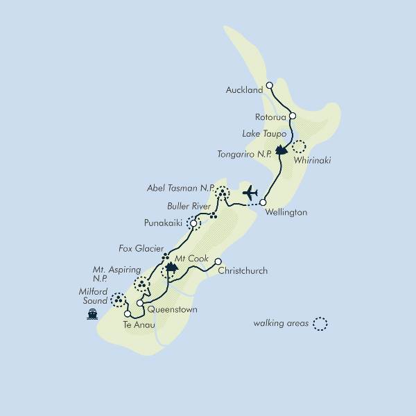 Map: Trekking in New Zealand (Exodus)