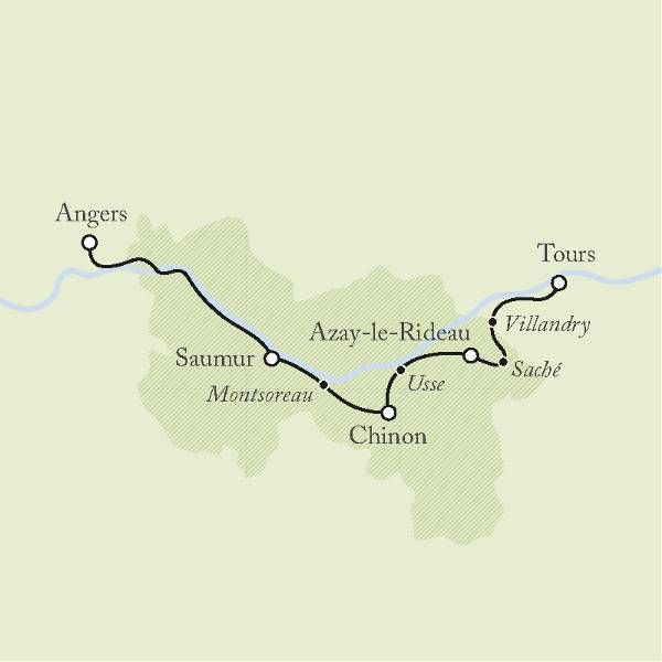 Map: Cycling The UNESCO Loire Valley - Deluxe (Exodus)