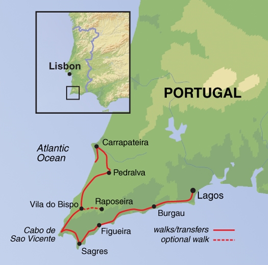 Map: Walking the Algarve's South West (Exodus)