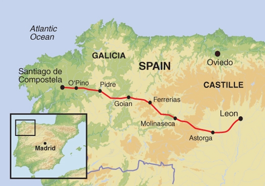 Map: Cycling the Camino de Santiago (Exodus)