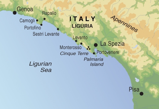 Map: Walking in the Cinque Terre and Portofino (Exodus)