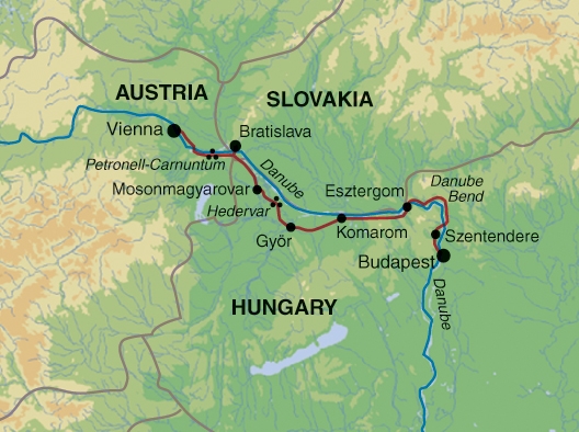 Map: Cycling the Danube from Vienna to Budapest (Exodus)