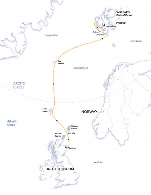Map: Arctic Saga: Spitsbergen, Faroes & Jan Mayen (Exodus)