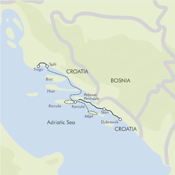 Map: Dubrovnik & the Dalmatian Coast (Exodus)