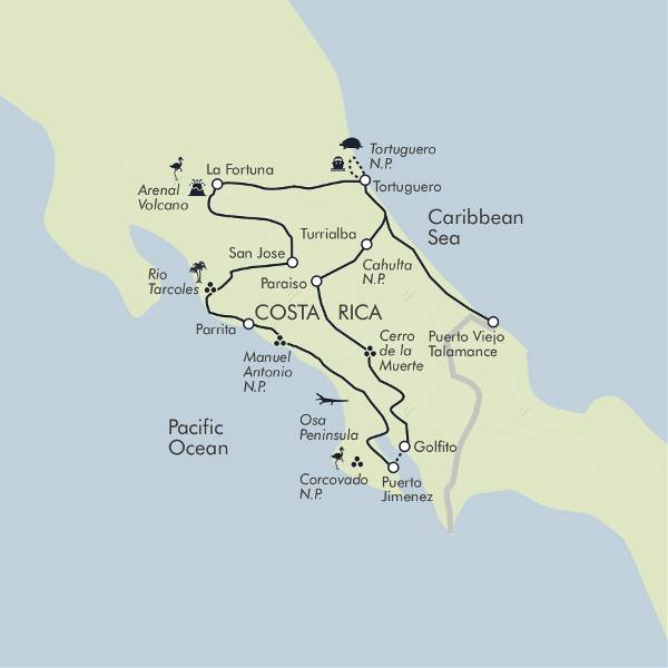 Map: Costa Rica Coast to Coast Ride (Exodus)