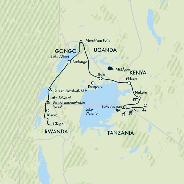 Map: Gorillas & Masai Mara - Camping Reverse (Exodus)