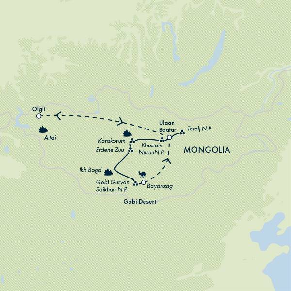 Map: Mongolia: Steppes, Deserts & Nomads - Eagle Festival (Exodus)