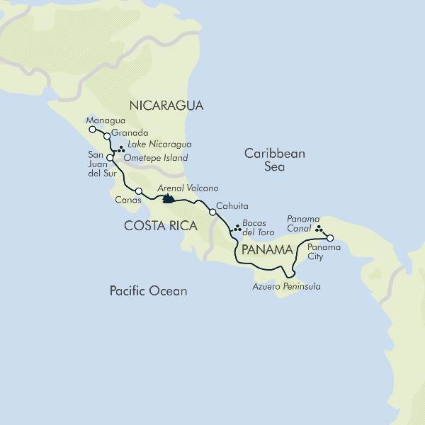 Map: Cycle Nicaragua, Costa Rica & Panama (Exodus)