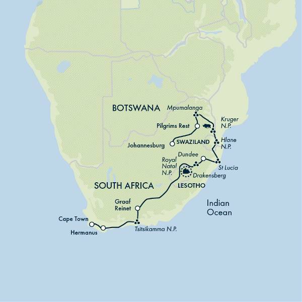 Map: Cape Town to Johannesburg (Exodus)