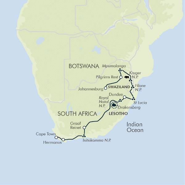 Map: Johannesburg to Cape Town (Exodus)
