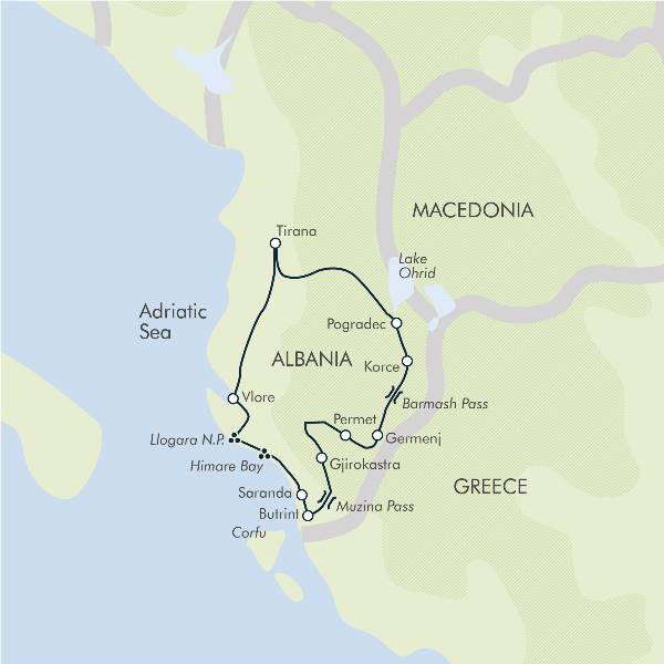 Map: Cycling in Albania (Exodus)