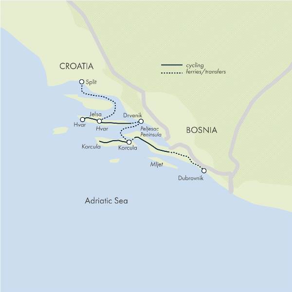 Map: Cycling Croatia's Dalmatian Coast (Exodus)