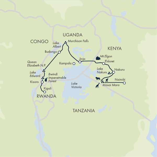 Map: Gorillas & Masai Mara - Camping (Exodus)