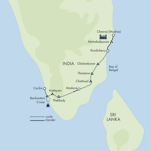 Map: Southern India Coast to Coast Ride (Exodus)