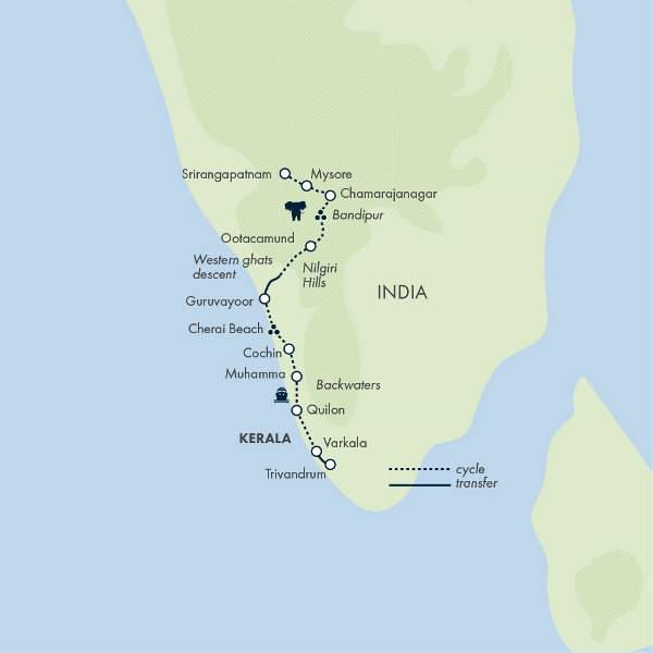 Map: Cycle Kerala & Tropical India (Exodus)
